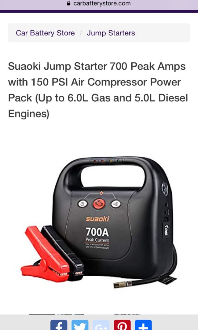 Suaoki Jump Starter 700 Peak Amps with 150 PSI Air Compressor
