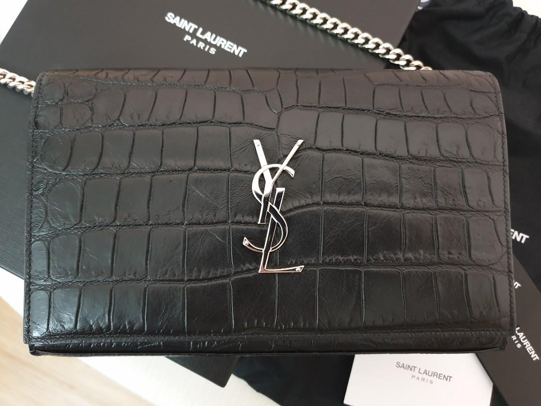 YSL Black Embossed Crocodile Wallet On Chain (WOC) QTB03E3MKB002