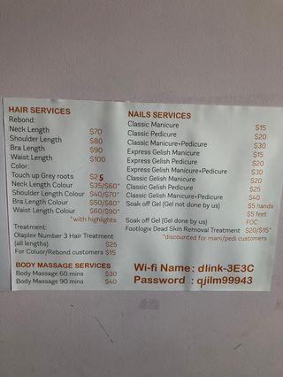 Affordable Hair, Nails, Massage n Waxing servicss at Punggol