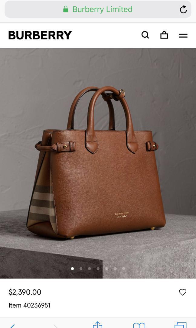 Burberry The Medium Banner in Leather and House Check. Tan colour ...