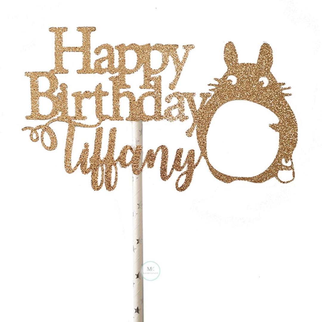 Customized Happy Birthday Name Cake Topper Glitter Rose Gold