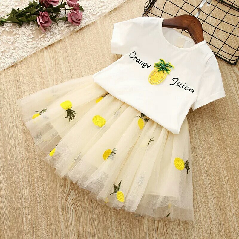 Girls Clothes White Pineapple T Shirt Tutu Skirts Children