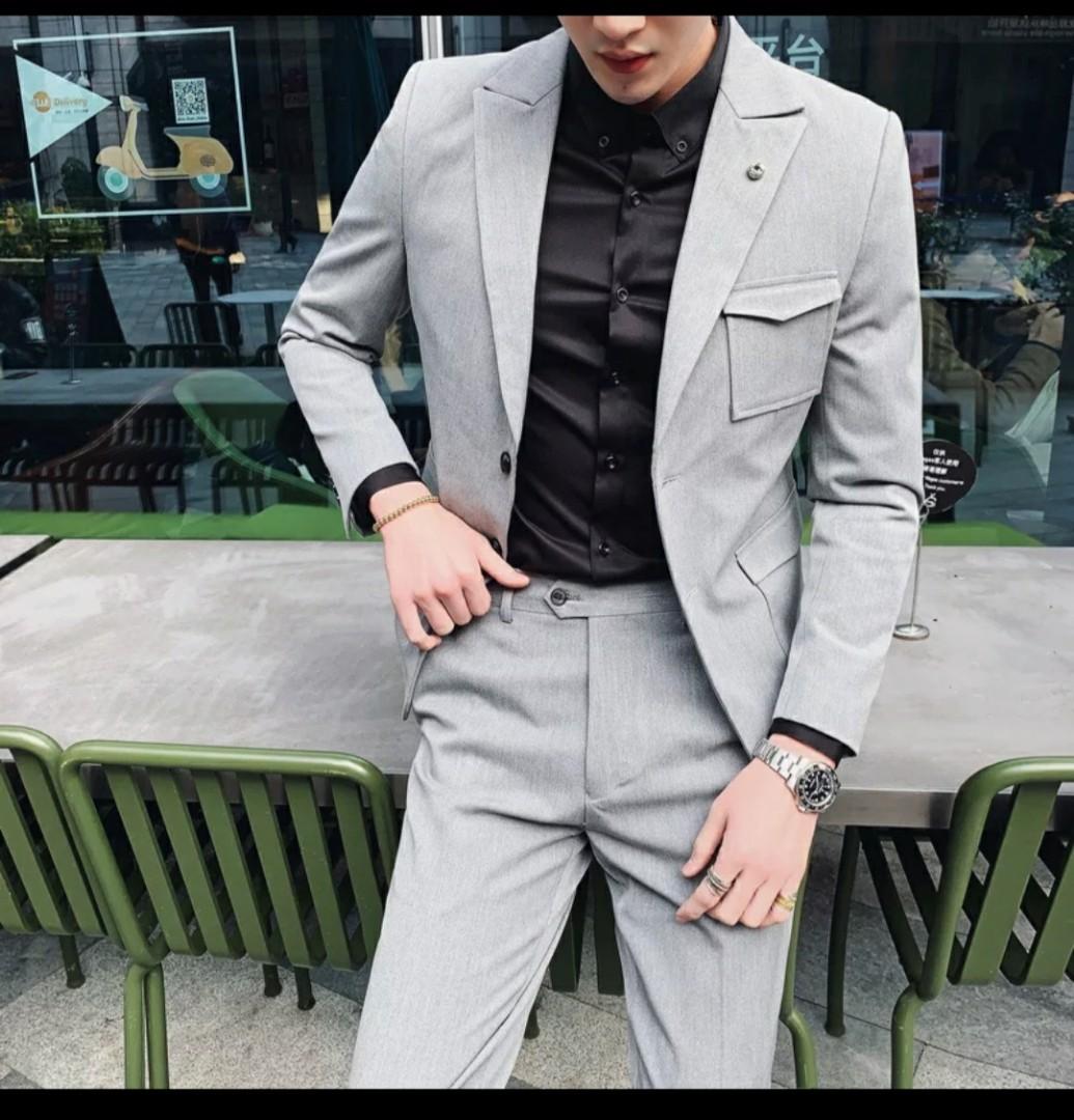 Korean men's slim fit suit clearance