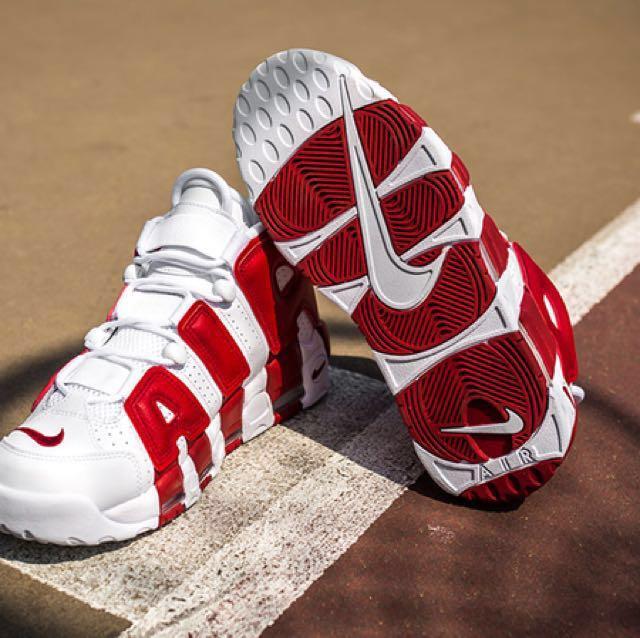 nike air uptempo white red