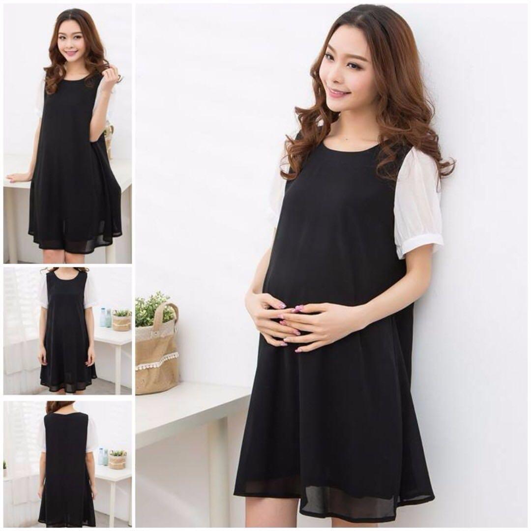 Summer Short Sleeve Round Neck Chiffon Dress Black Women s