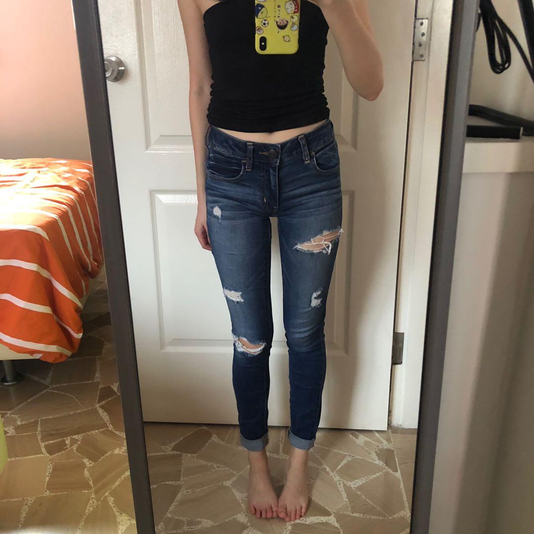 RIPPED JEANS (AMERICAN EAGLE), Women's Fashion, Bottoms, Jeans on Carousell