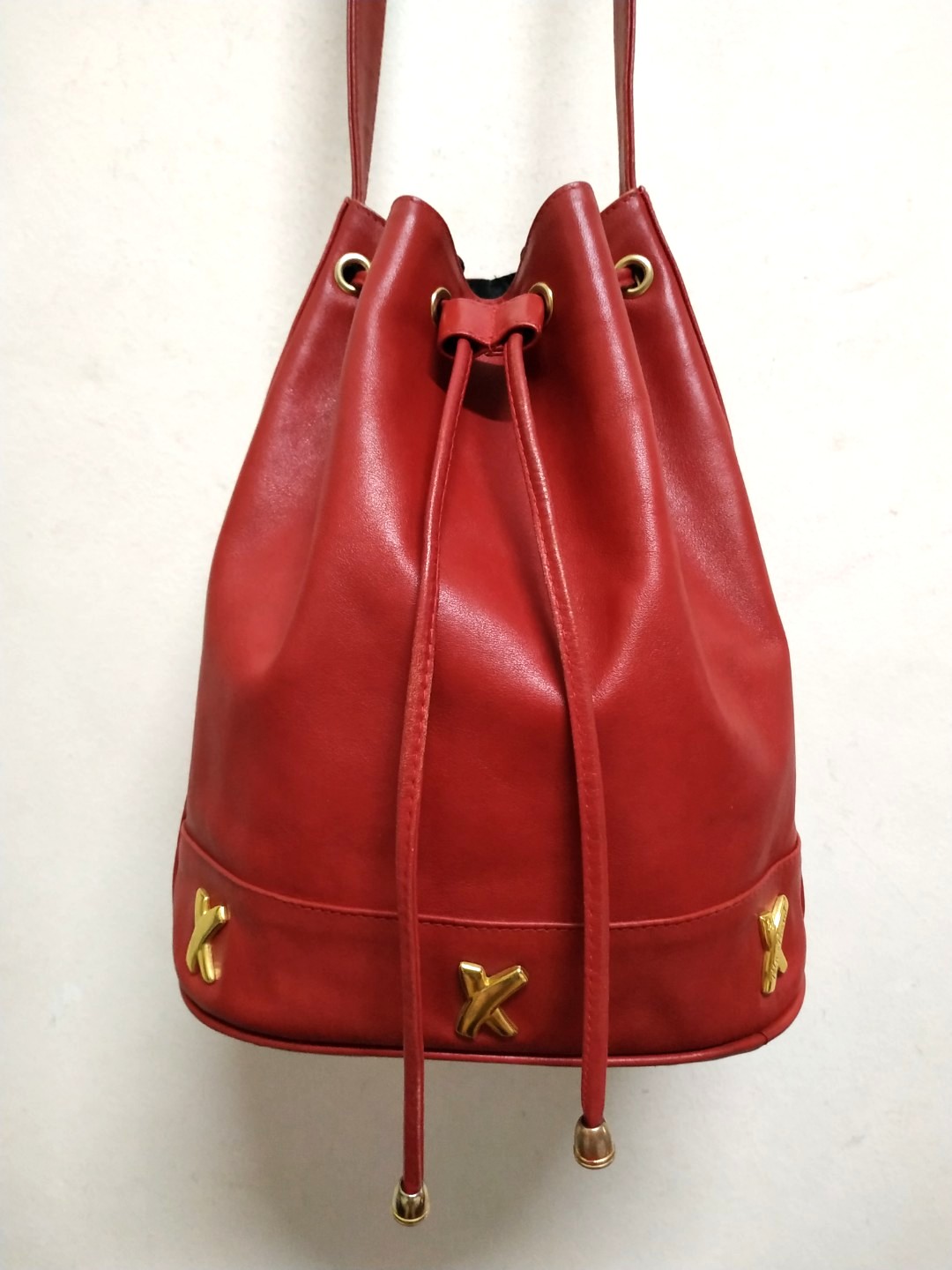 Paloma Picasso Authentic. Red Genuine Leather Bucket Bag