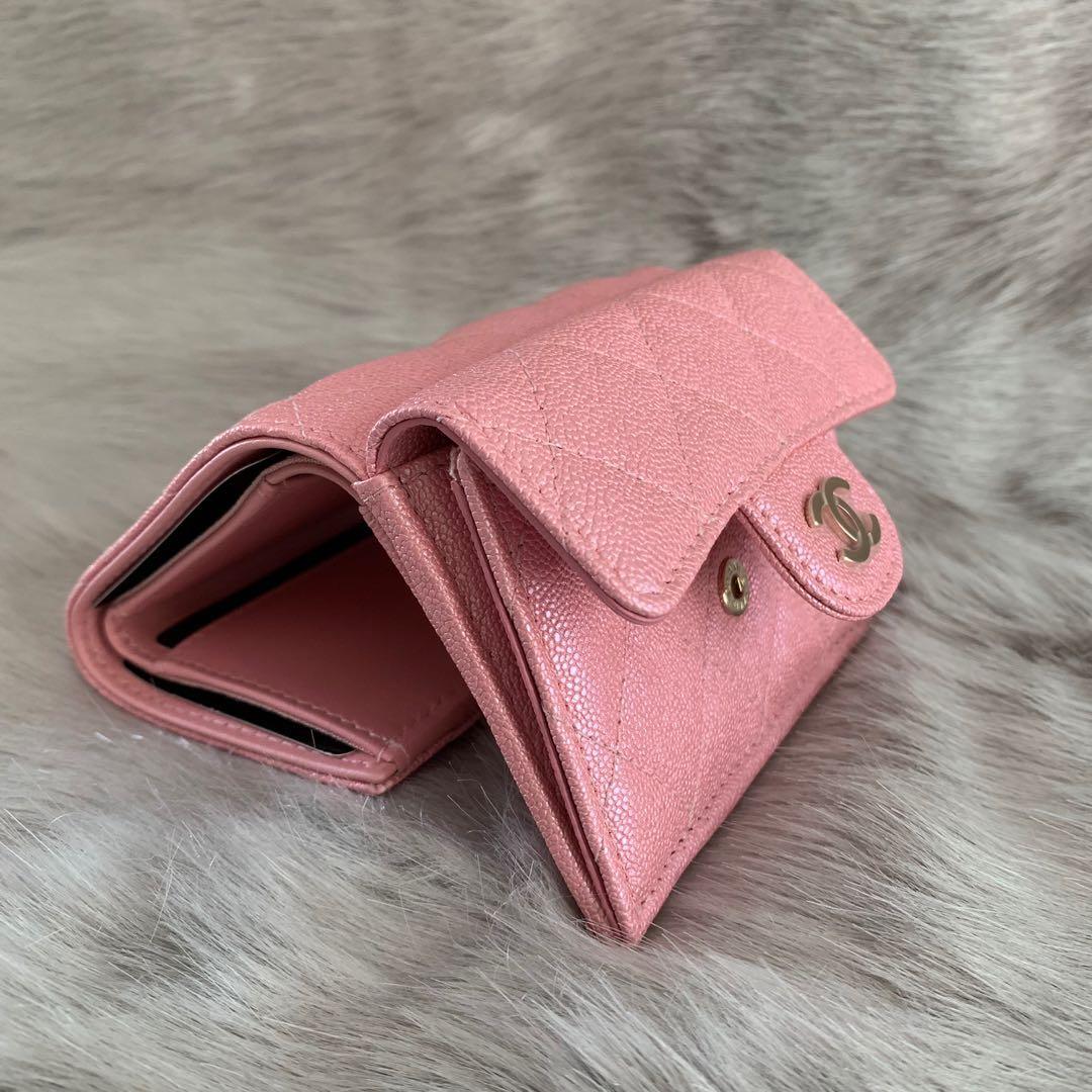 Replica Chanel Small Zip Pocket Wallet Iridescent Pink Grainy Calfskin