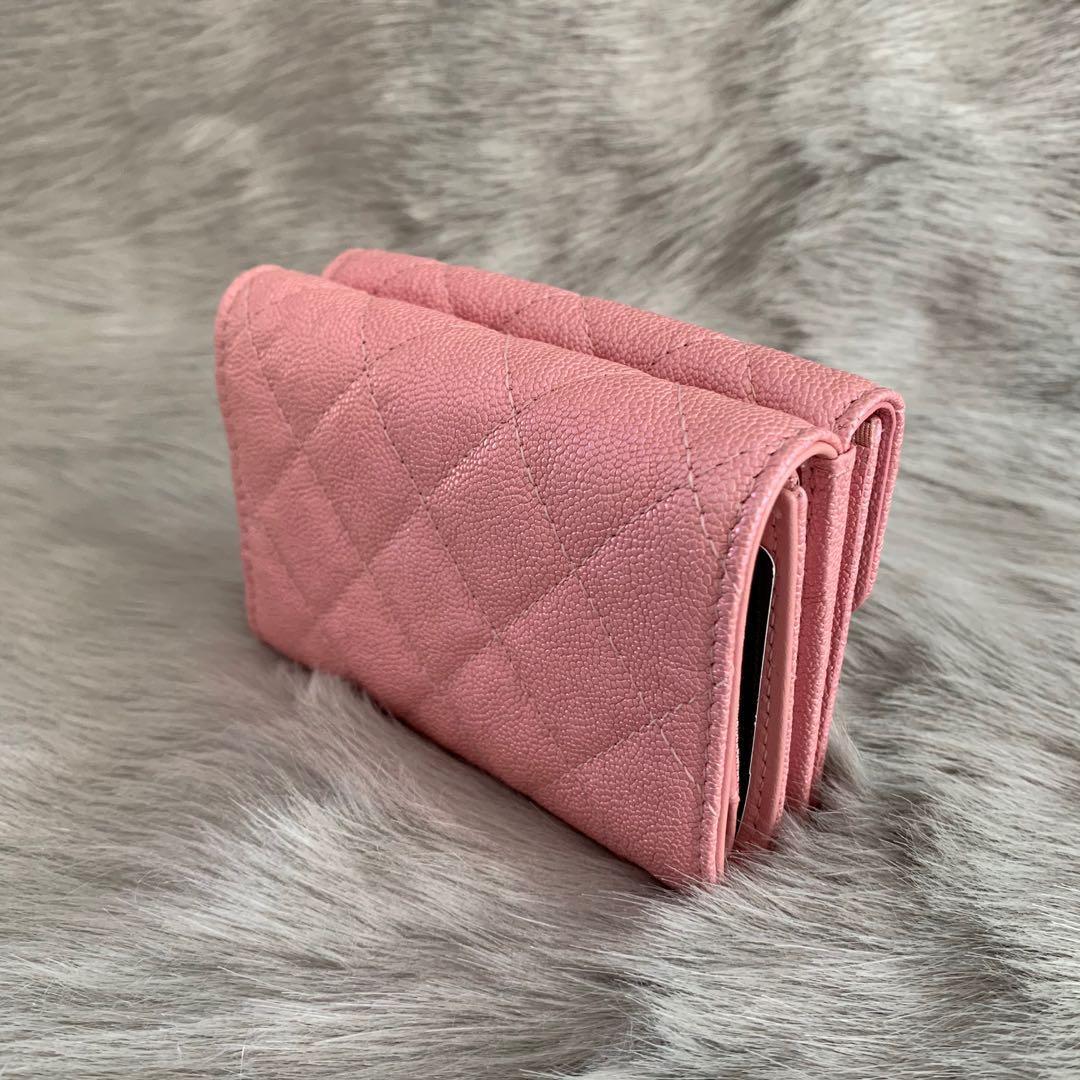 Replica Chanel Small Zip Pocket Wallet Iridescent Pink Grainy Calfskin