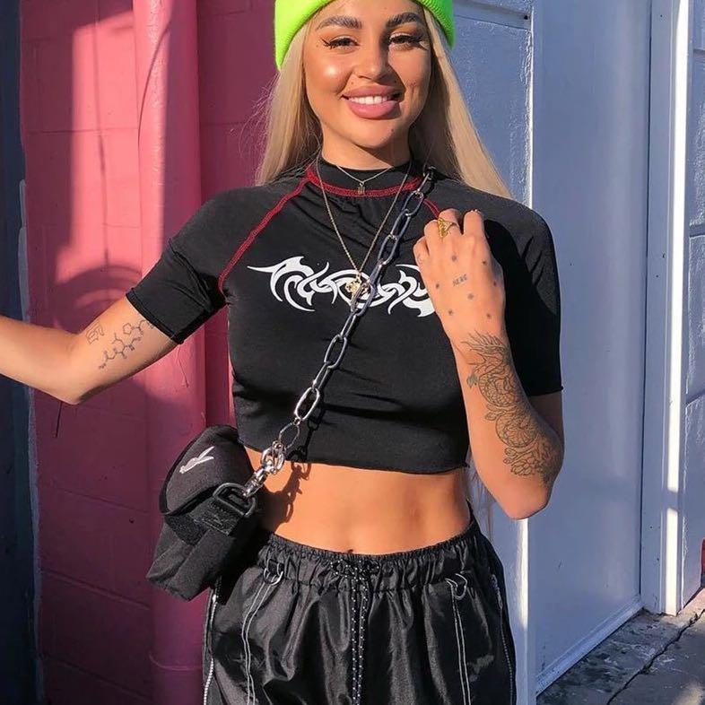 black graphic crop top