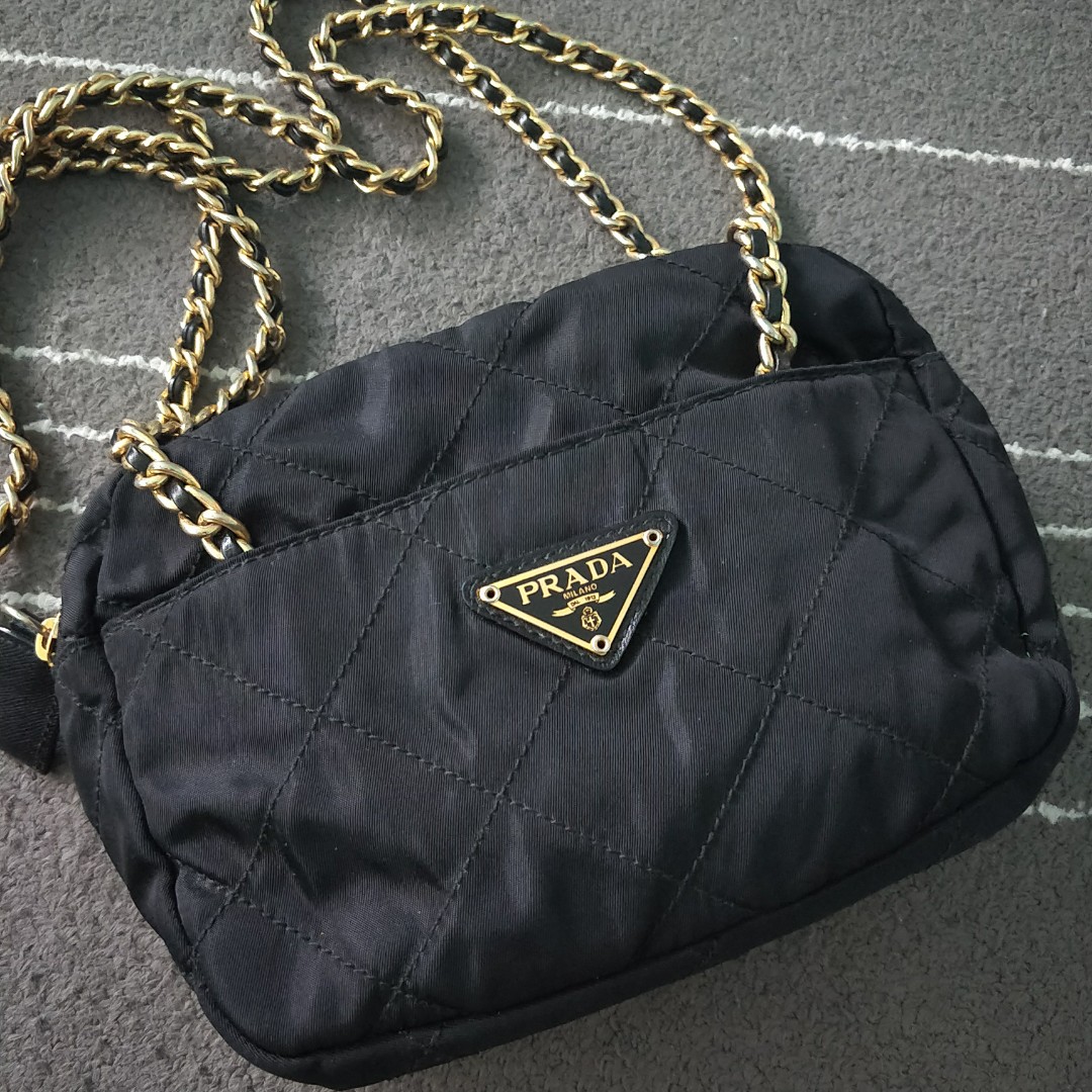 Prada Bag nylon quilt handbag sling crossbody chain ...