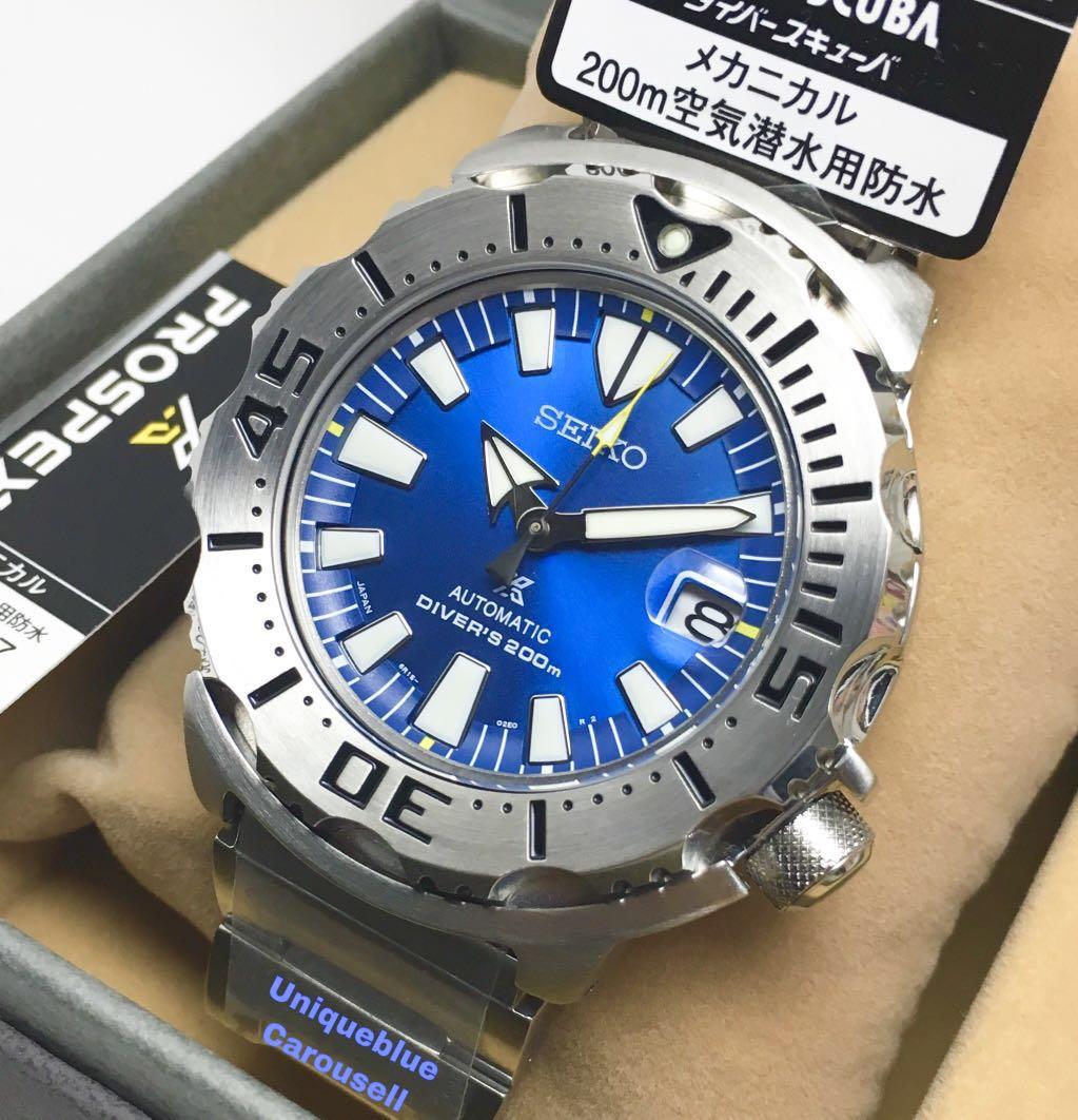 Seiko Prospex Monster Blue Coral SBDC067 Date Cyclops Lens Scuba Diver ...