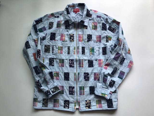 supreme patchwork zip up shirt