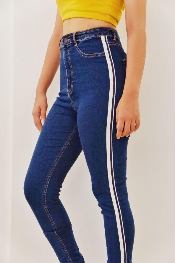 side stripe high waisted jeans