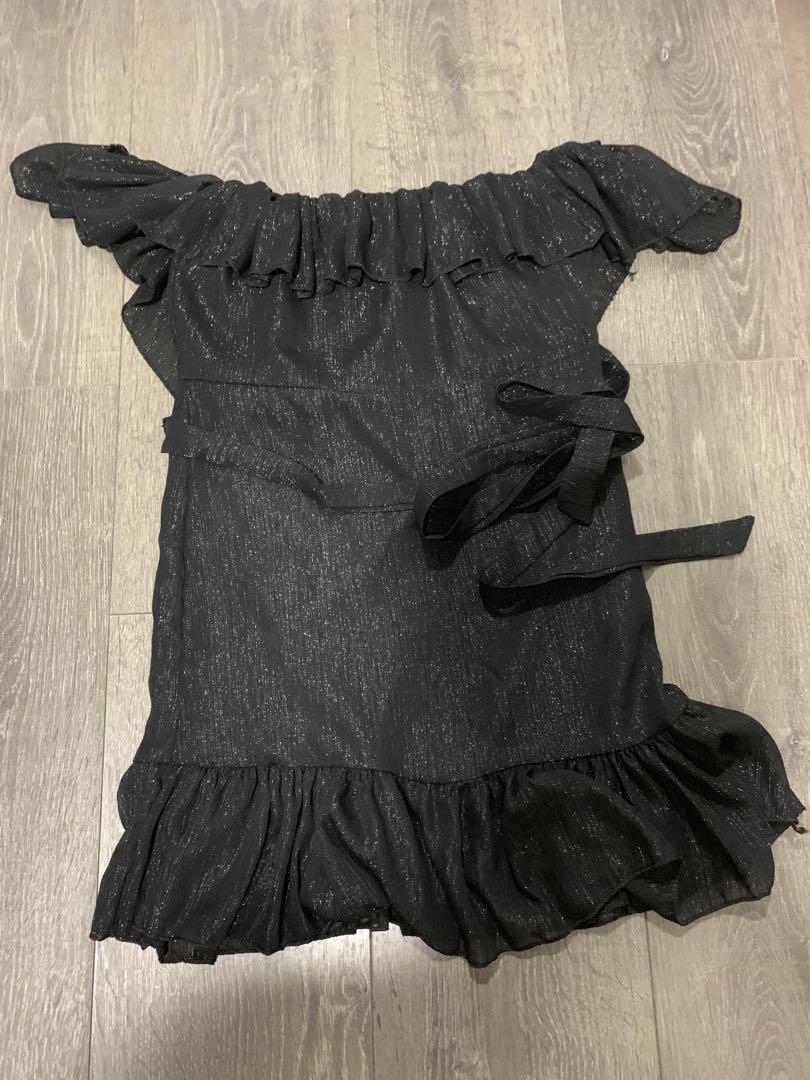 black sparkly off the shoulder top