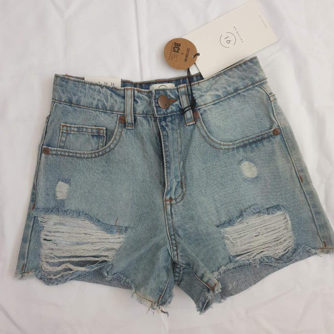 high rise flashback denim short