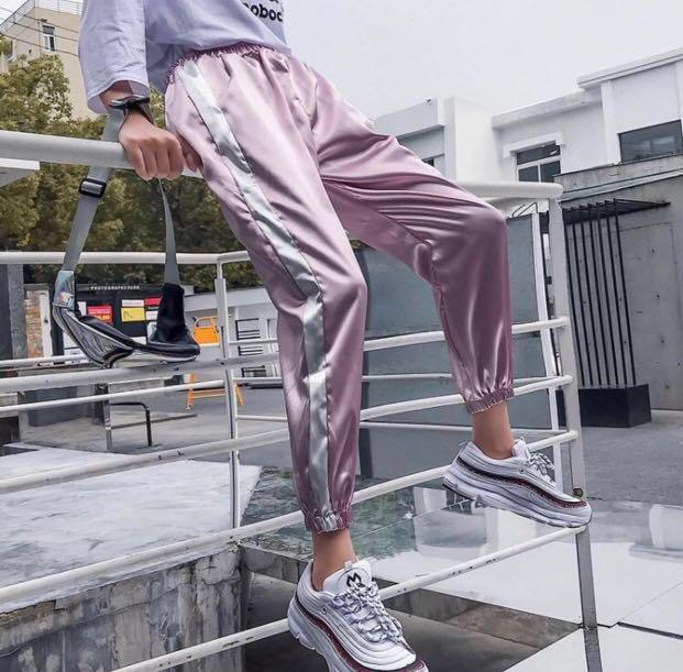 Satin best sale track pants