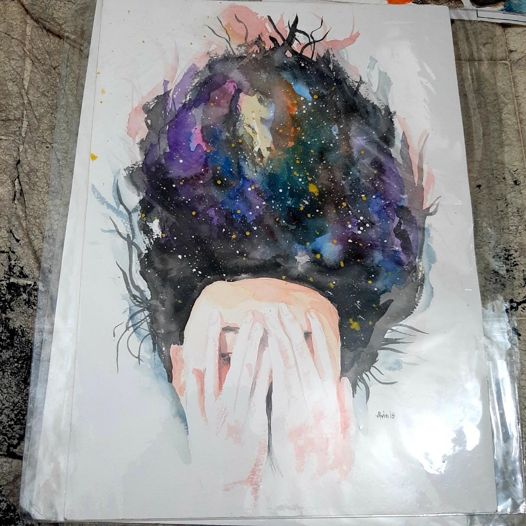 Closed Eye Galaxy Watercolor Painting Design Craft Artwork On