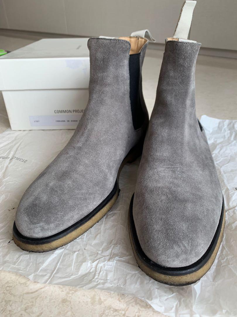 dark grey suede chelsea boots