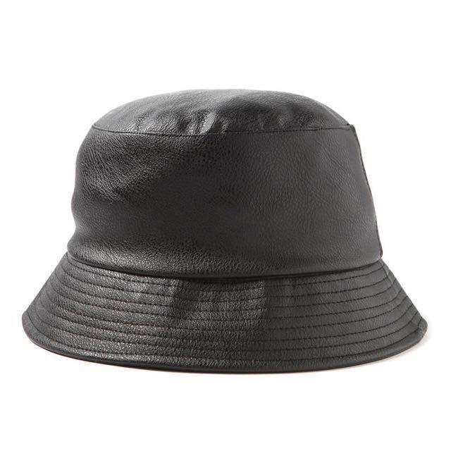 Factorie Black Leather Bucket Hat, Men