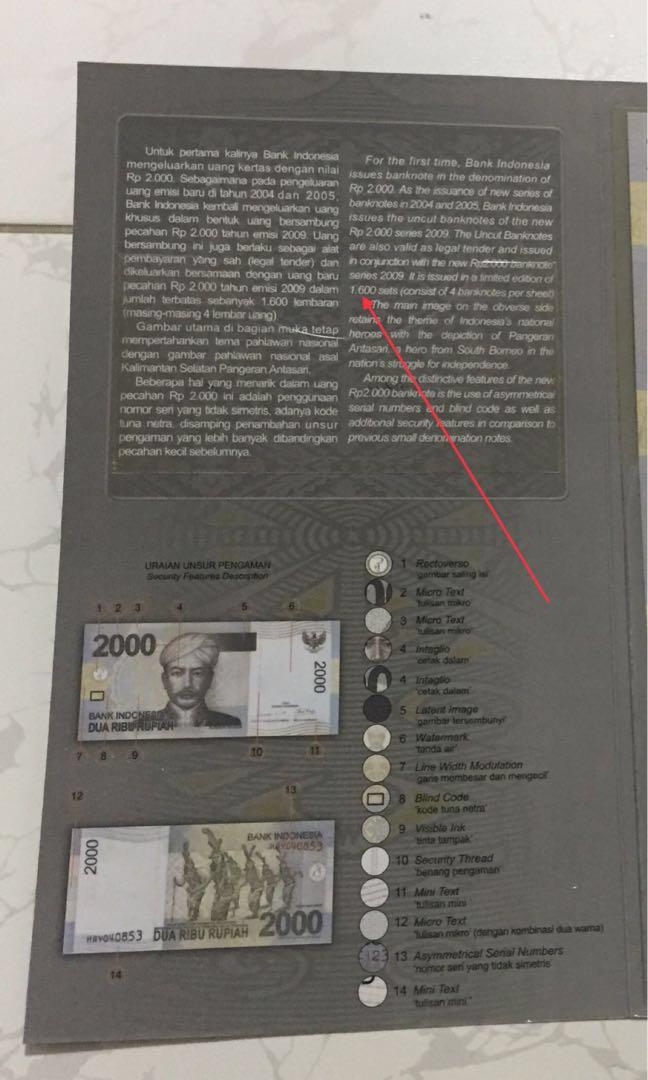 Indonesia Banknotes, 2,000 Rupiah, Limited Edition (1,600sets Uncut x4 ...