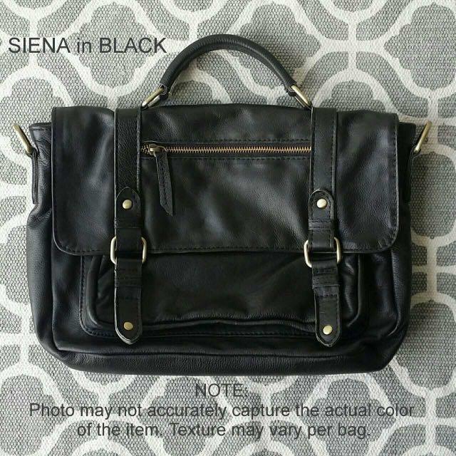 Leather messenger bag -SIENA (Category: Cross-body Bags) located in Cebu City. Submitted by jayejayejayejaye (Listing ID 186913258, Image 1). Description: ✔️ Made of real cow leather ✔️ Bought on IG @pravibag ✔️ Only used once ✔️ Original price is ₱4950 ✔️ RFS : decluttering unused stuff .