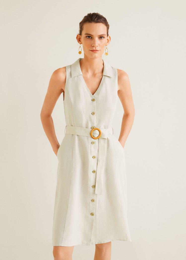 mango white button dress