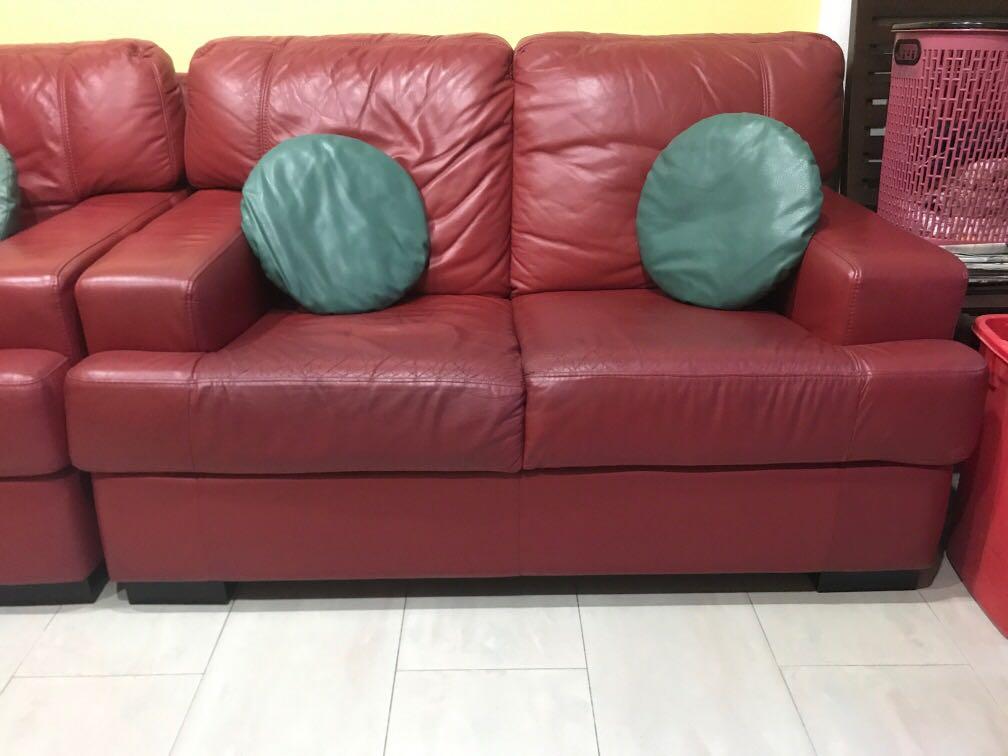 Moving Out Sale Dark Red Full Leather Sofa Furniture Sofas On