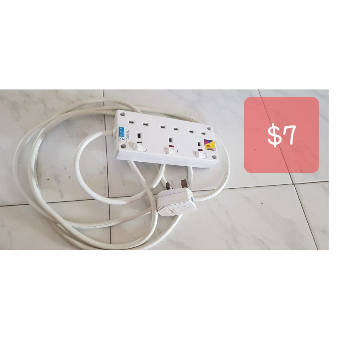 Power extension cord, 3 pin plug, English socket converter to 2 pin ...