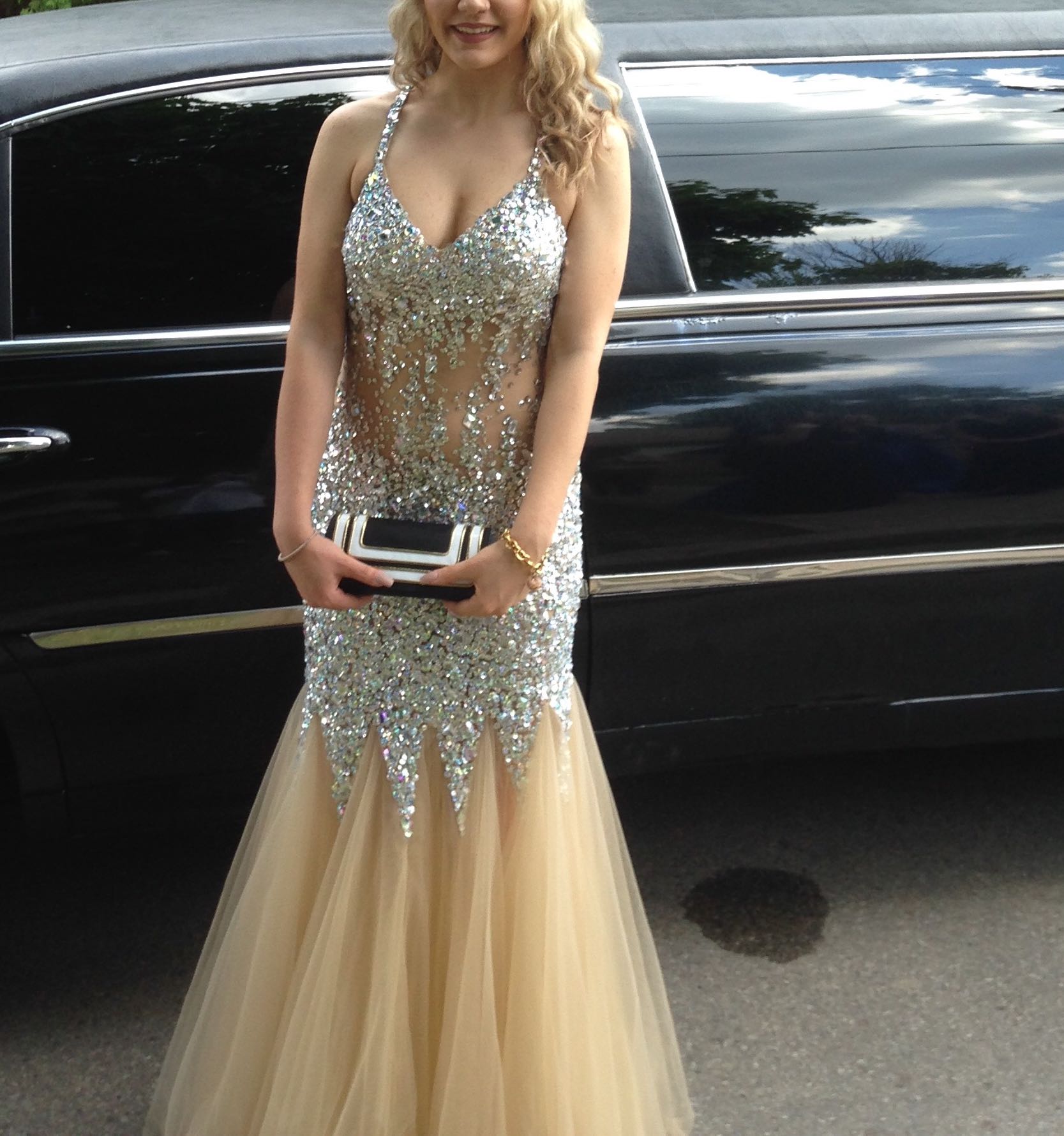 Rhinestone See Through Prom Dress Women s Fashion Clothes on Carousell