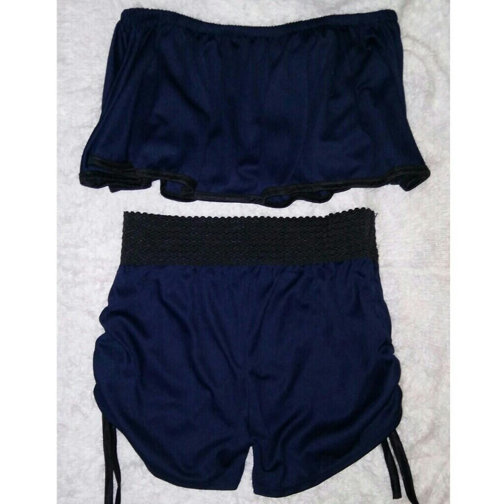 off shoulder swimsuit with shorts