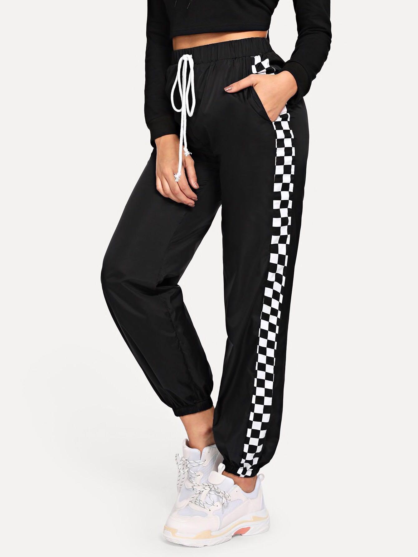 Joggers with checkered sides hot sale