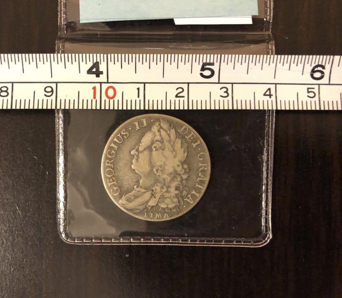 鑒證價值USD 150 的 1745 年1先令 - 喬治二世硬幣。有LIMA 字指出銀幣成分來源, 興趣及遊戲, 收藏品及紀念品, 錢幣 ...