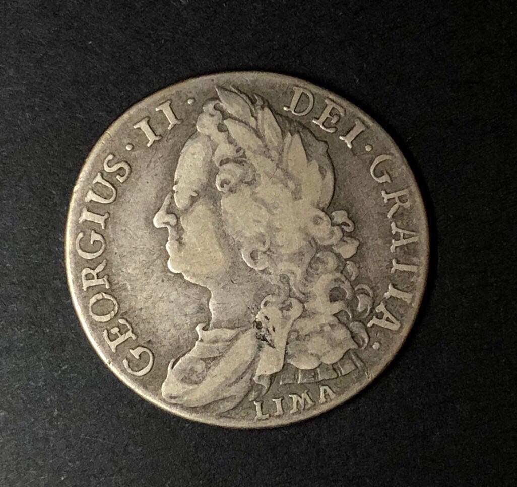 鑒證價值USD 150 的 1745 年1先令 - 喬治二世硬幣。有LIMA 字指出銀幣成分來源, 興趣及遊戲, 收藏品及紀念品, 錢幣 ...