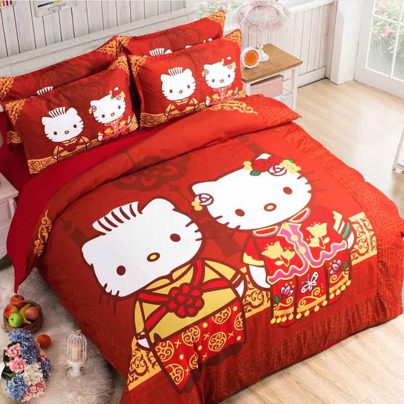 hello kitty wedding bed sheet