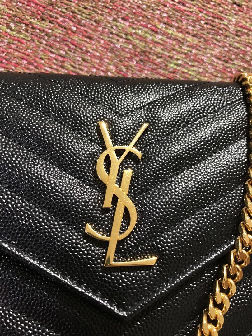 Ysl saint laurent wallet on chain authentic black gold hardware