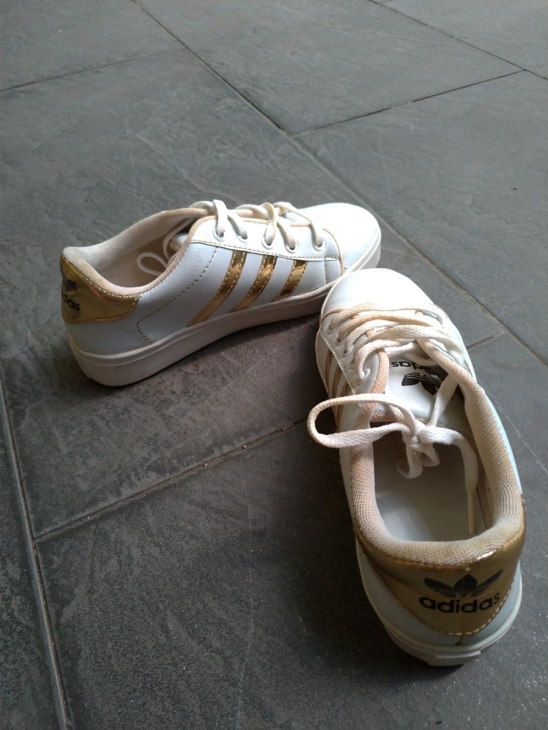 ADIDAS STAN SMITH NEO LIST GOLD PUTIH WHITE EMAS Fesyen Wanita