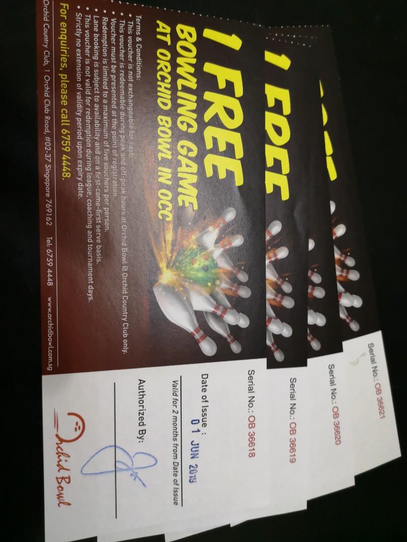 Bowling Voucher 4 Pcs At Orhcid Bowl Orchid Country Club Only Everything Else On Carousell