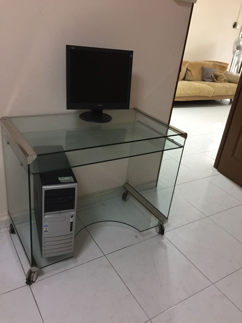 Computer Table Glass, Furniture & Home Living, Furniture, Tables & Sets