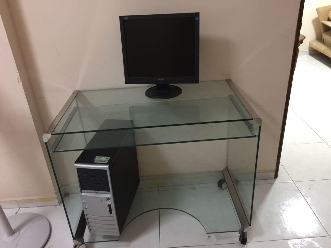 Computer Table Glass, Furniture & Home Living, Furniture, Tables & Sets