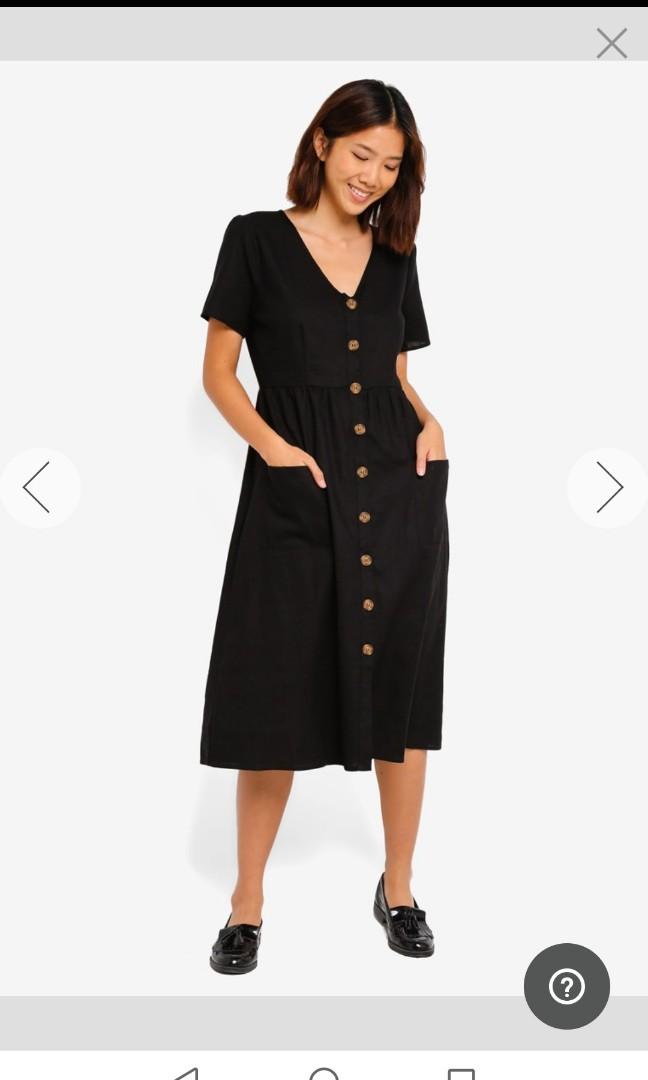 CottonOn Woven Camilla Button Through Midi Dress Black Size L G