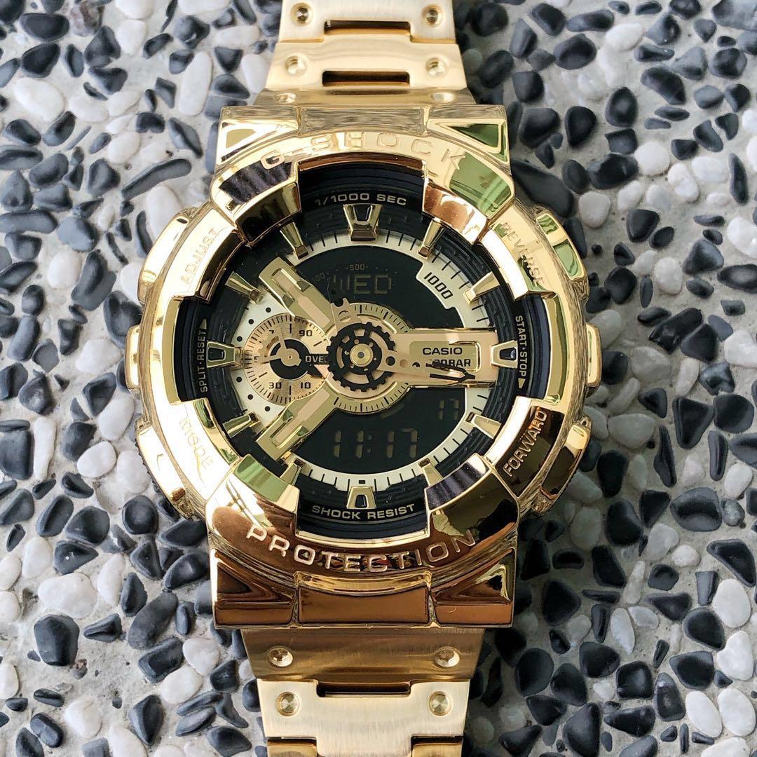 Out of stock . First in the world !! Brand new and 💯% authentic GA110 in  CUSTOM full GOLD stainless steel metal , metal g-shock , full metal G-Shock  , ga110 metal,