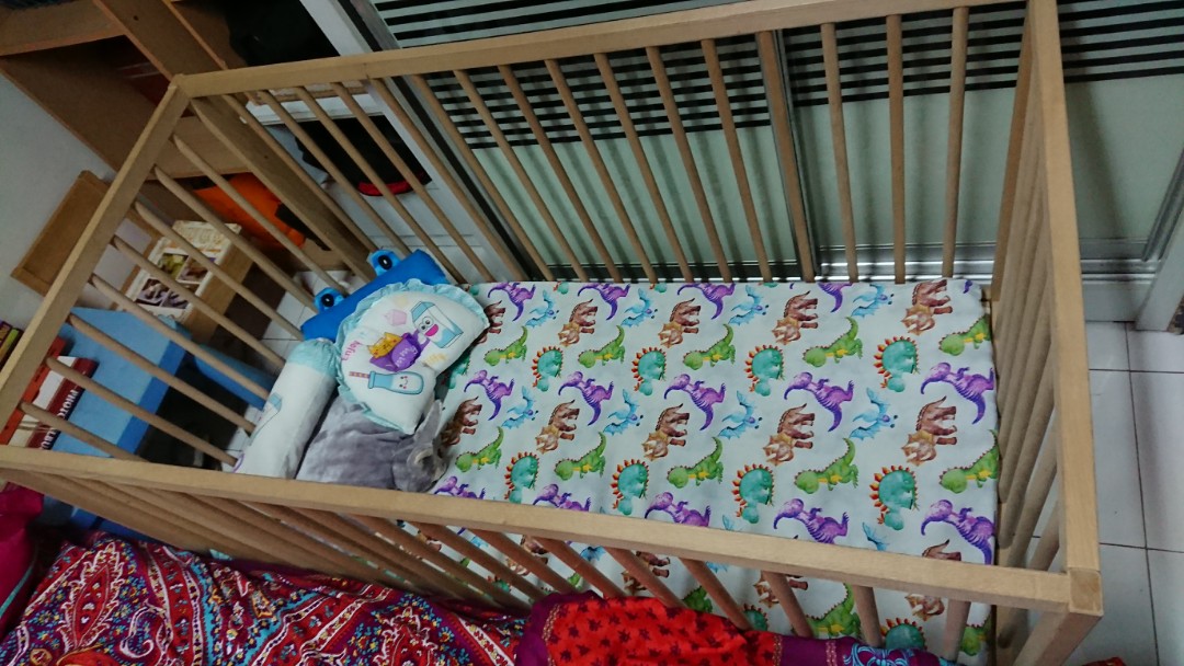 Ikea Baby Cot plus ikea mattress & spot light bed cover, Babies & Kids