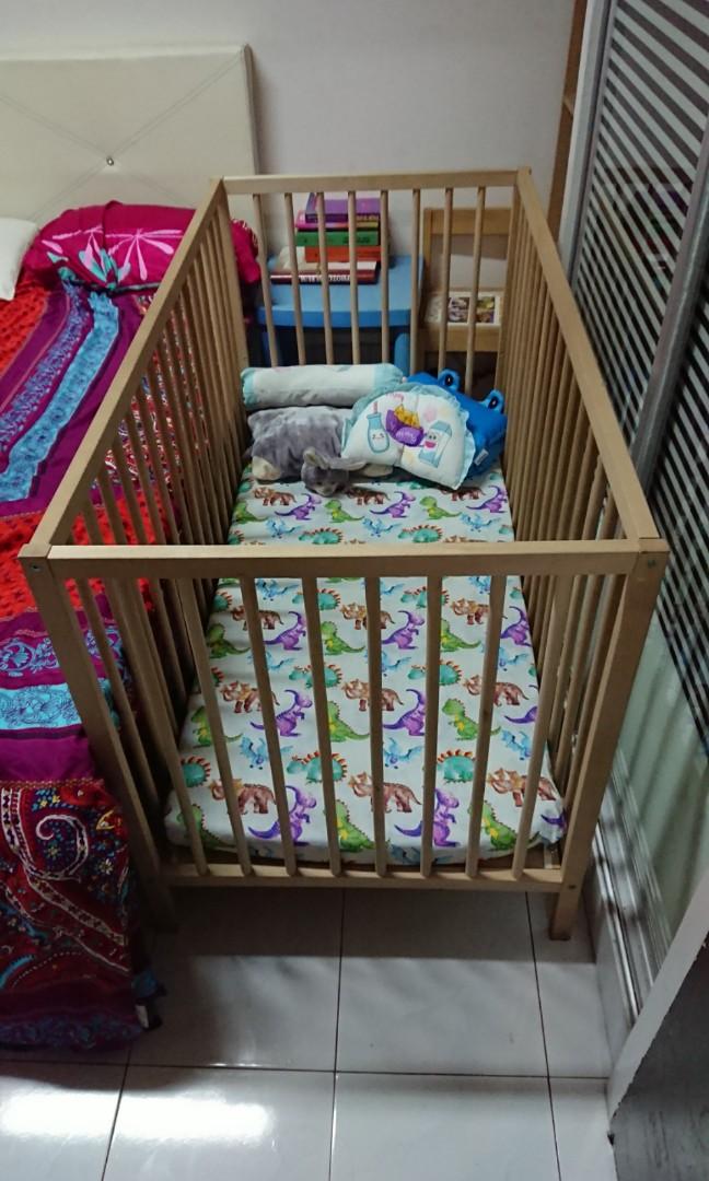 Ikea Baby Cot plus ikea mattress & spot light bed cover, Babies & Kids