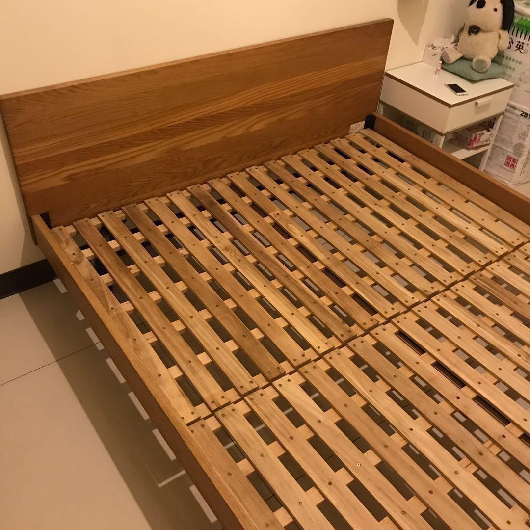 Muji 無垢材床架 橡木 Q 雙人加大 居家生活 傢俱 床墊 床架在旋轉拍賣