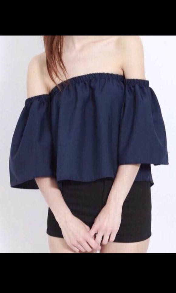 Navy Blue Off Shoulder Top, Women's Fashion, Tops, Sleeveless on Carousell