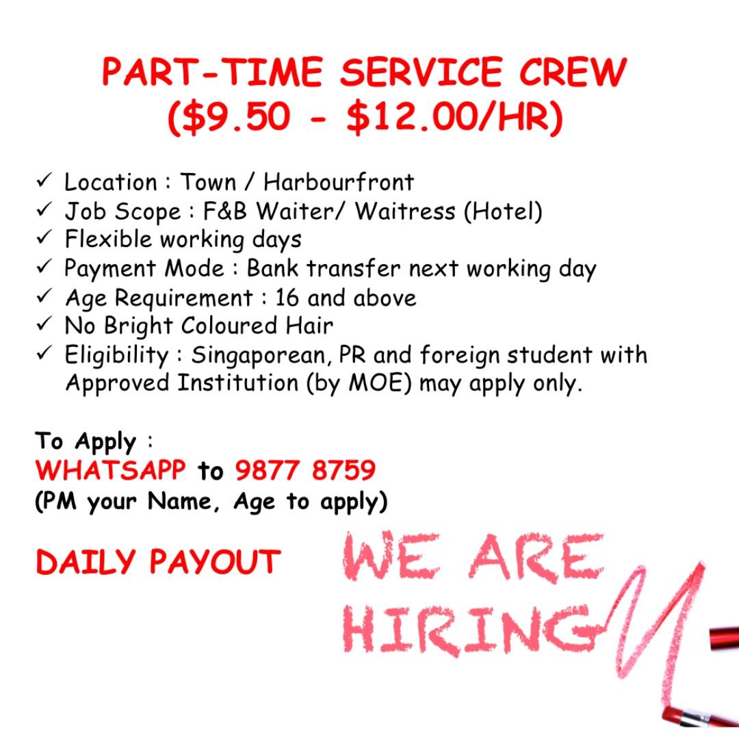 Part Time Banquet Service Crew Jobs Hospitality F B On Carousell