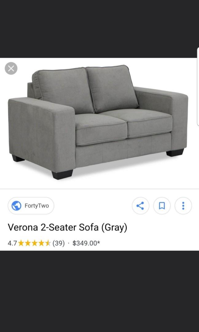 PreLoved 2 seat sofa. Grey color, Furniture & Home Living, Furniture