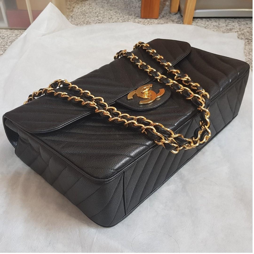 Chanel Chevron Flap Bag Black Lambskin Leather - Gold Hardware
