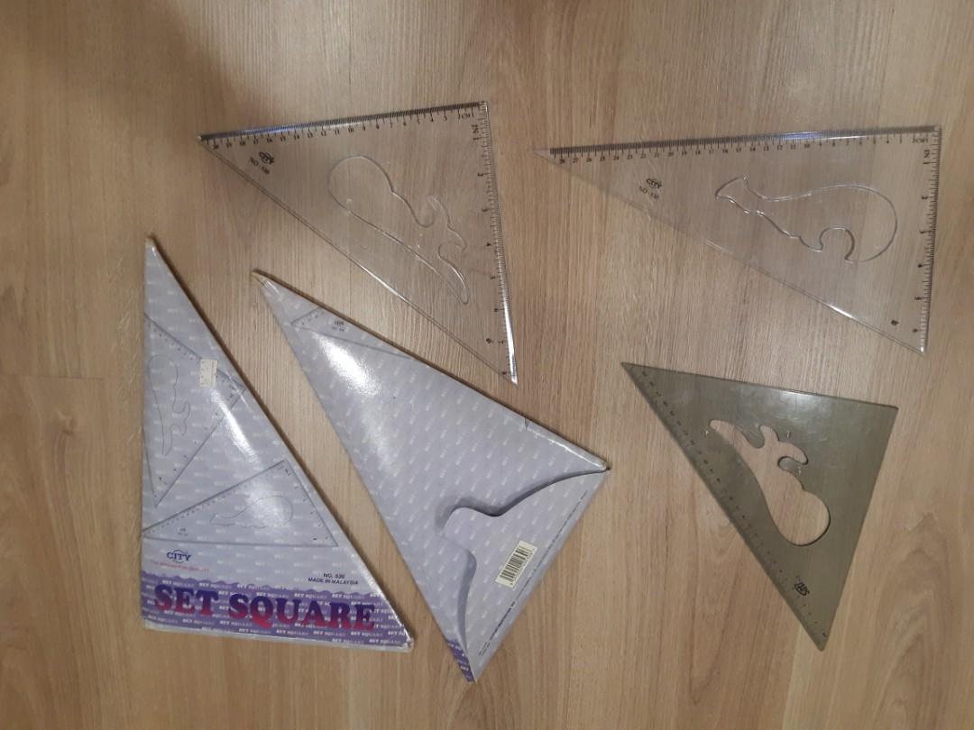 Set square (Category: Craft Supplies & Tools) located in Petaling Jaya. Submitted by wwloony (Listing ID 231037367, Image 2). Description: Set square 2 sets 3 pcs each Condition - 10/10 COD Petaling Jaya, contact Mr Wong.